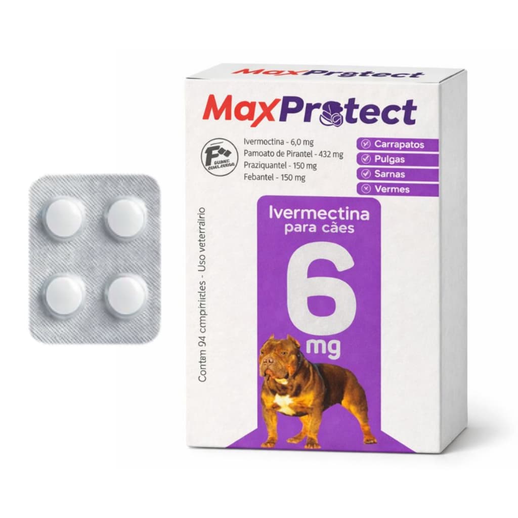 Antipulgas Carrapatos P/ Cães De 15kg A 30kg - 4 Comprimidos Ivermectina 6mg