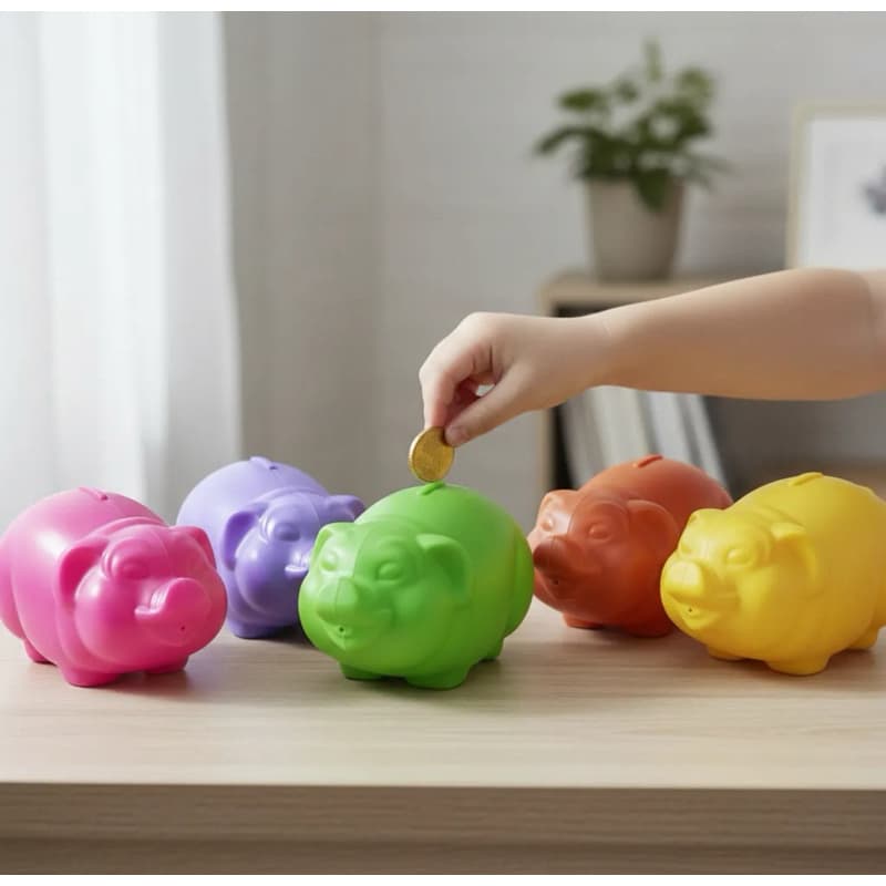 Kit 5 Unidades Cofres Porquinho Plástico Colorido Porta Moedas