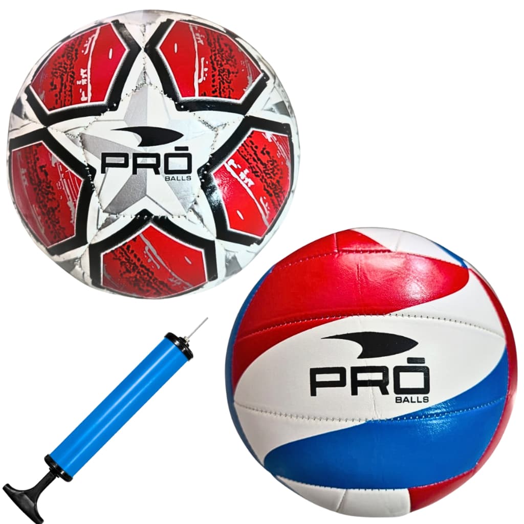 Kit Bola Futebol Bola De Vôlei + Bomba Com Bico Campo Praia