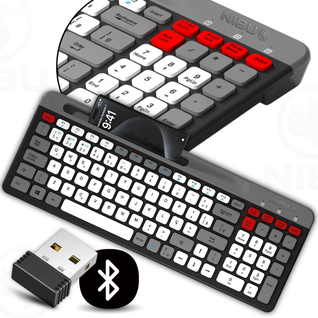 Teclado Bluetooth Sem Fio Recarregavel Padrão ABNT2 Teclado Numerico 2.4G