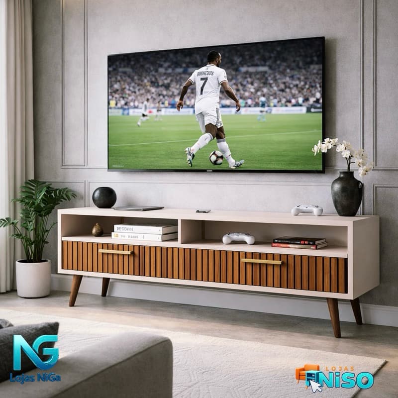 Rack Bancada para TV até 50 Pol com Nicho Pés Luís XV Industrial ou Palito Rack Sala Quarto Moderno Clássico 1.20 / 1.10