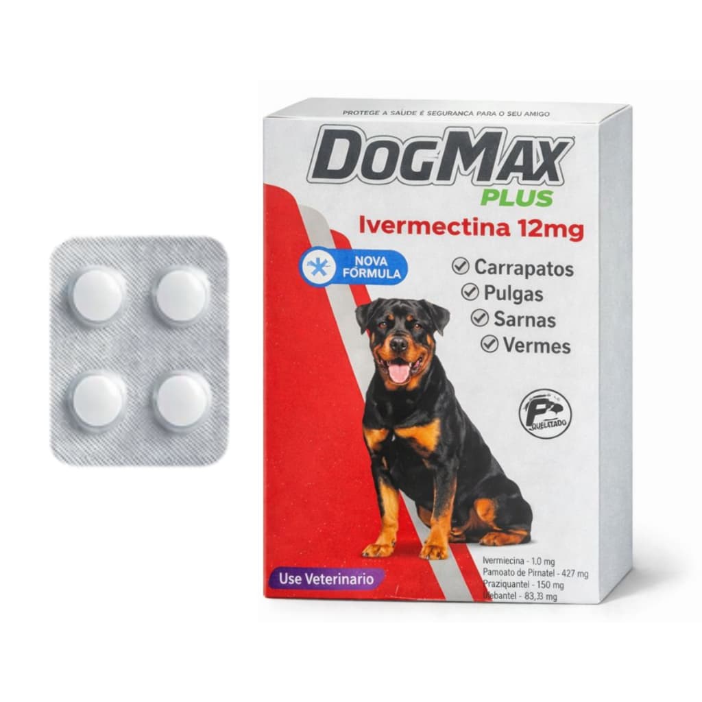 Antipulgas Carrapatos P/ Cães de 30kg a 60kg - 4 Comprimidos Ivermectina 12mg