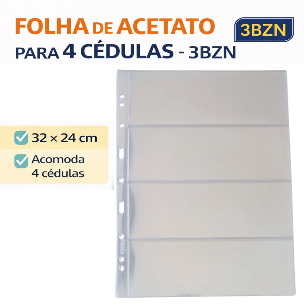 10 Folhas Para 4 Cédulas 32x24cm 3BZN Acetato
