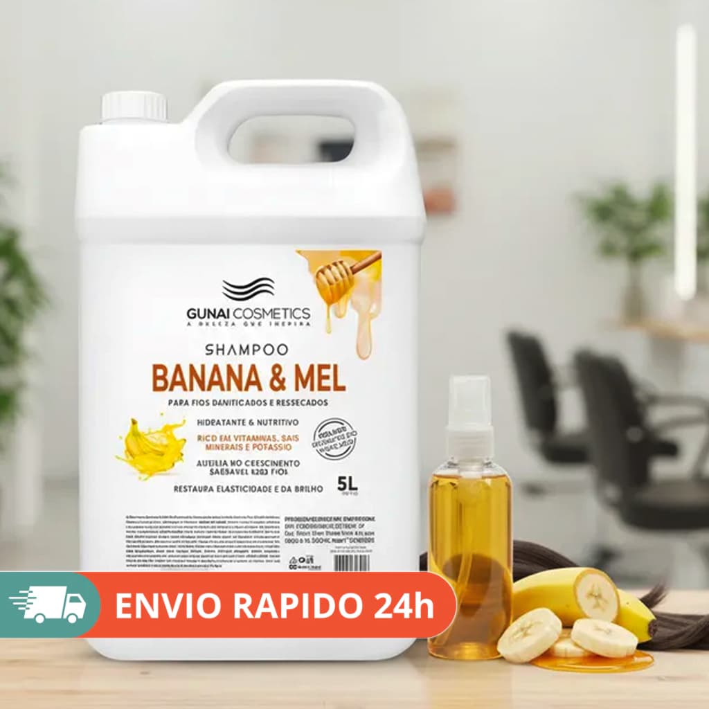 Shampoo Banana e Mel Gunai Professional 5L – Nutrição, Força e Brilho Profissional
