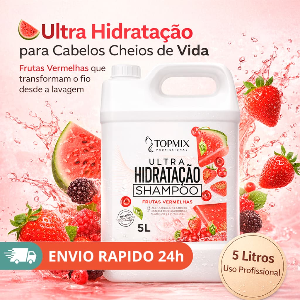 Shampoo Frutas Vermelhas Topmix Profissional 5L – Hidratação Profunda, Brilho Intenso e Lavatório