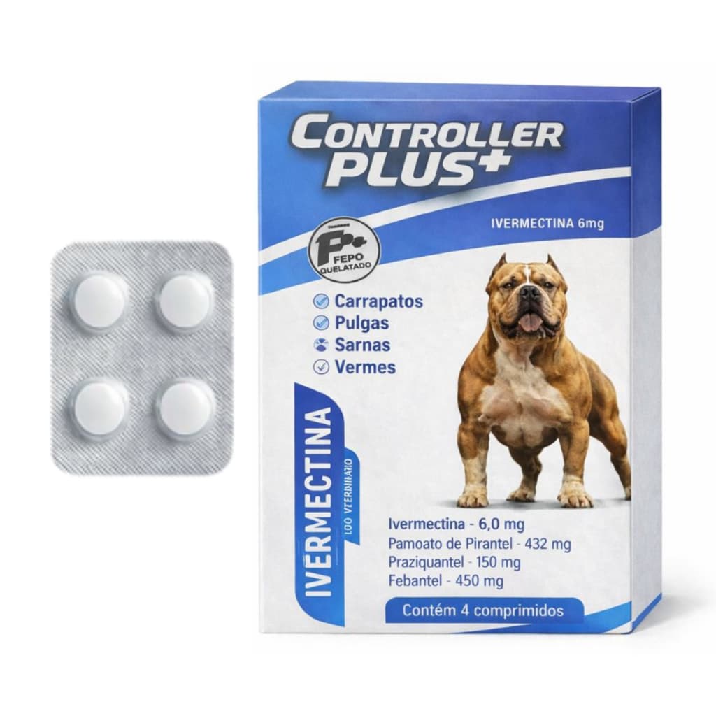 Ivermectina 6mg P/ Cães de 15kg a 30kg - 4 Comprimidos Controller Plus