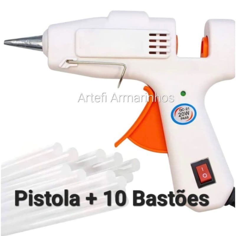 Pistola de Cola Quente Bivolt 20W com 10 Bastao Bivolt 110/220