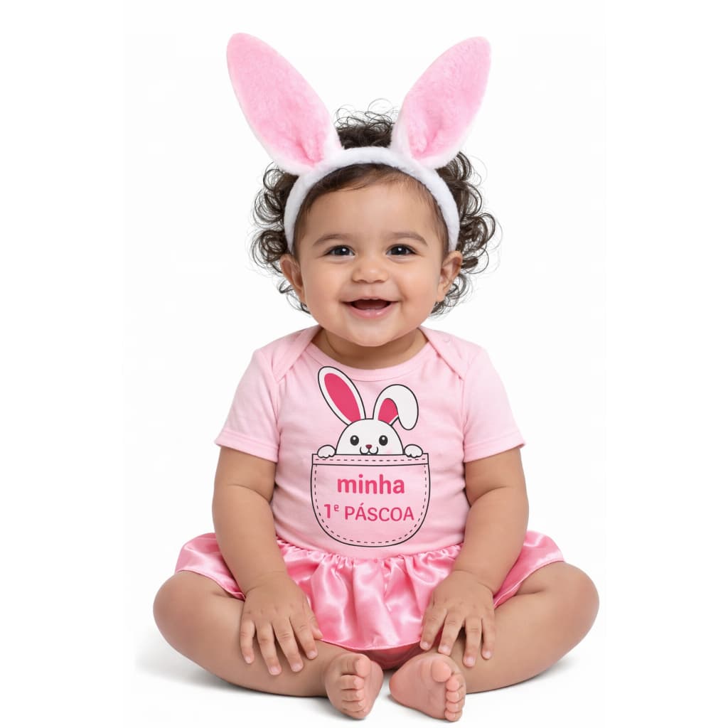 Body Bebe Tematico de Pascoa Body + Orelhinha Fantasia de Mesversario Coelhinho