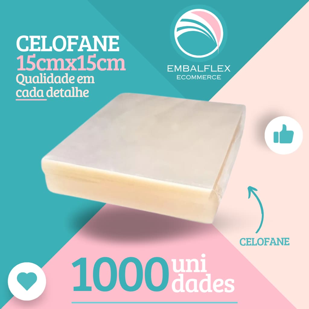 Celofane Bopp 15x15 Transparente kit c/ 1000 unid. Doces e Brownies