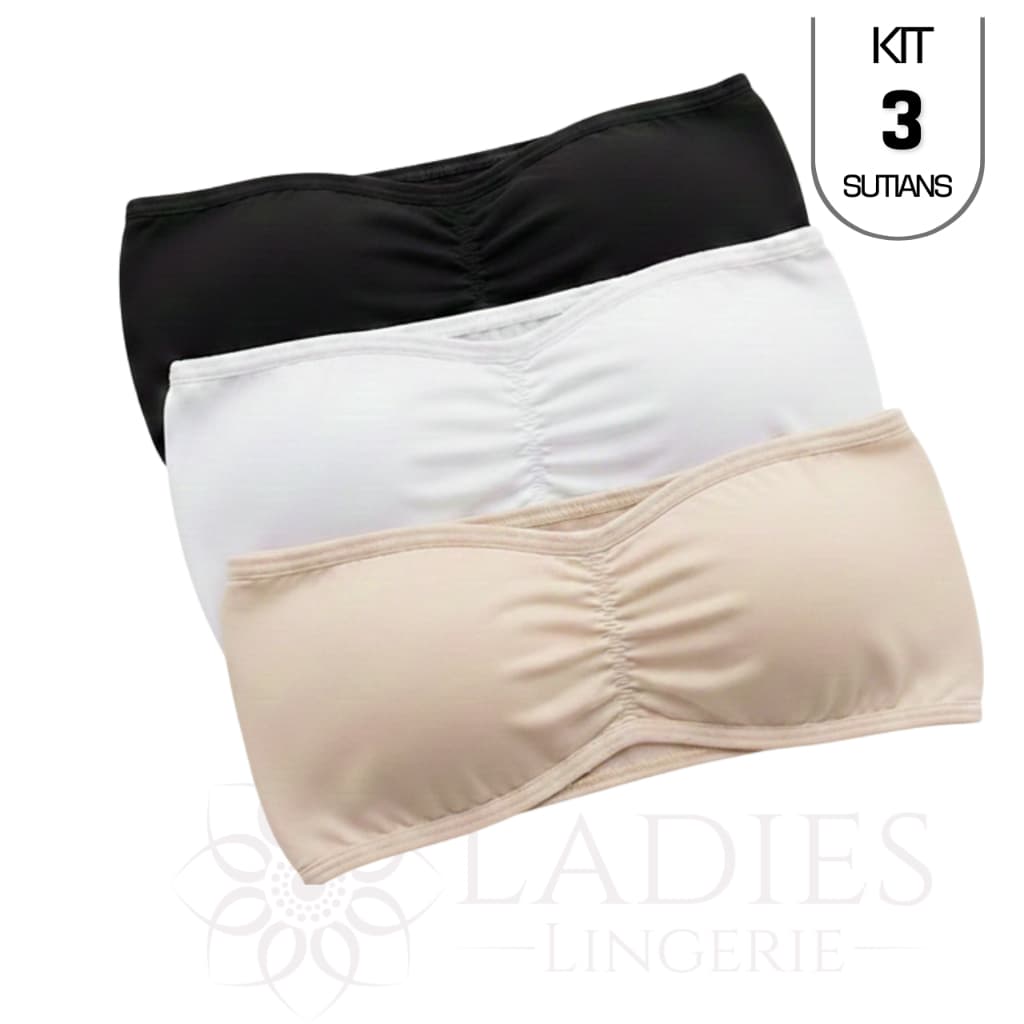 Kit 3 Sutiã Tomara que Caia com Bojo Removível Conforto Soutien sai o bojo sem alça Top faixa Bojo