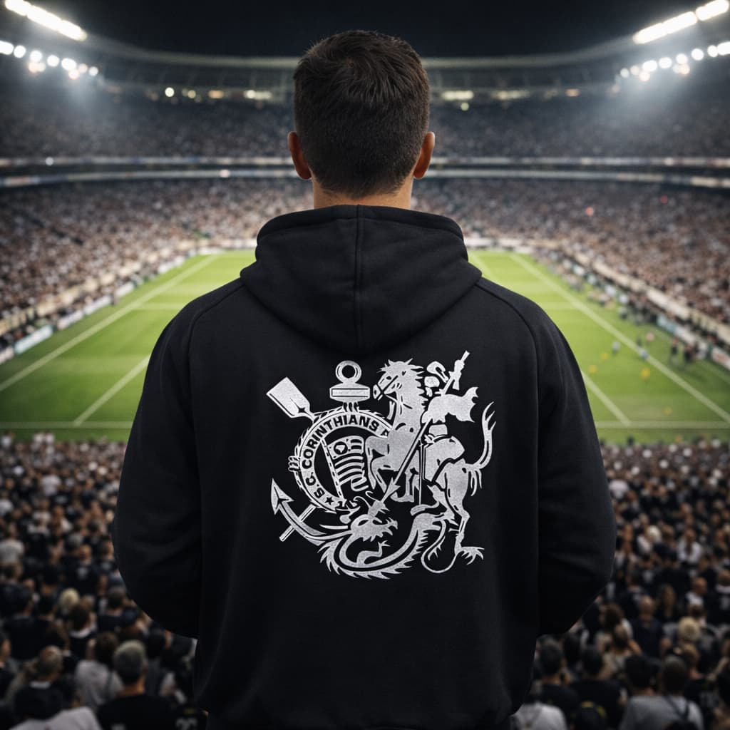 Blusa De Frio Estampa De Time Corinthians Moletom Canguru Com Capuz Flanelado Masculina Timão