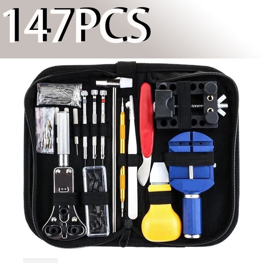 Conjunto de ferramentas para reparo de relógios com 147/16 peças, caixa de ferramentas para reparo e manutenção de relóg