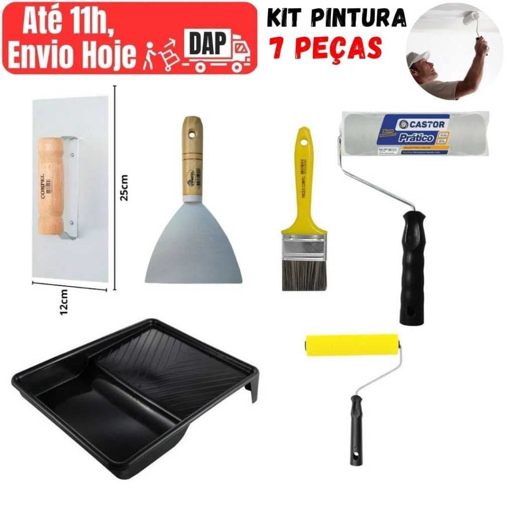 Kit 7 Peças Pintura Parede Profissional Completo. Desempenadeira de Massa Corrida. Kit Pintar Parede