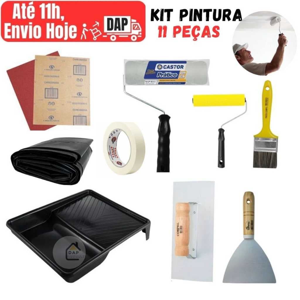 Kit 11 Peças Pintura Parede Completo Profissional com Desempenadeira para massa Corrida