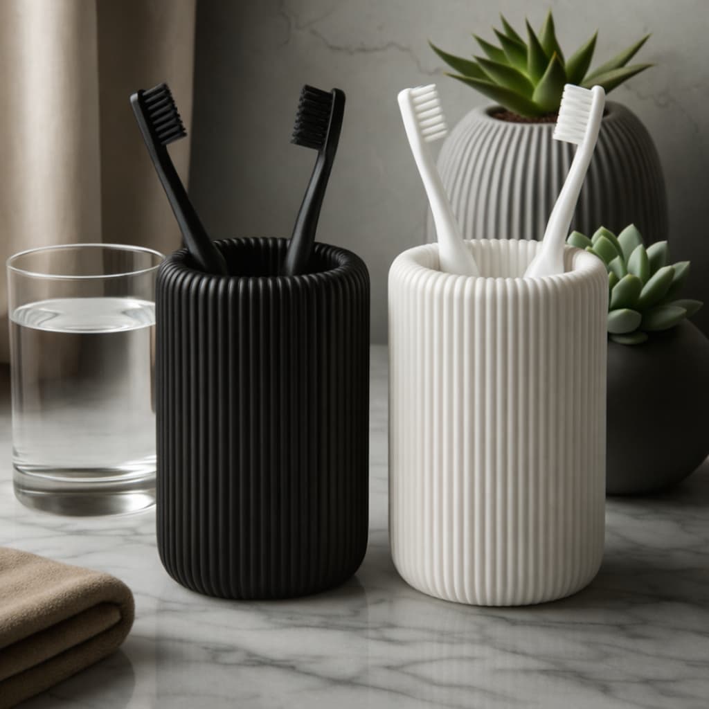 Porta Escovas de Dentes Decorativo para Banheiro com Design Nervurado Minimalista Axis