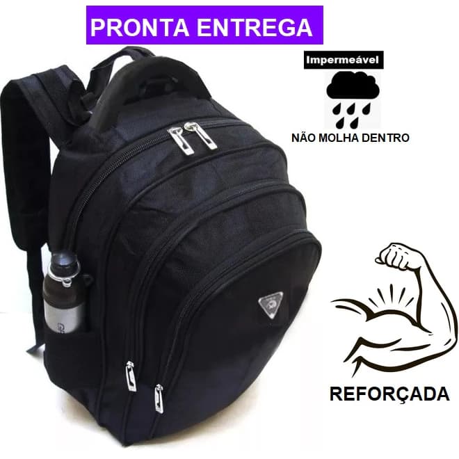 Mochila Bolsa Masculina Feminina Para Notebook 15.6 Reforçada Escolar Grande Cor Preta
