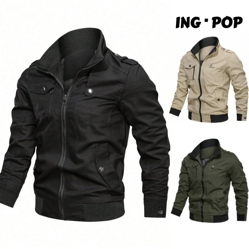 Jaqueta Casual Masculina Manga Longa Casaco Cargo de Com Gola Alta Bolso De Zíper