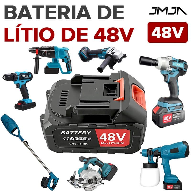 JMJN Bateria 48V Recarregável Alta Capacidade | 10 Células de Lítio (1200mAh×10) | Compatível com Ferramentas DeWALT