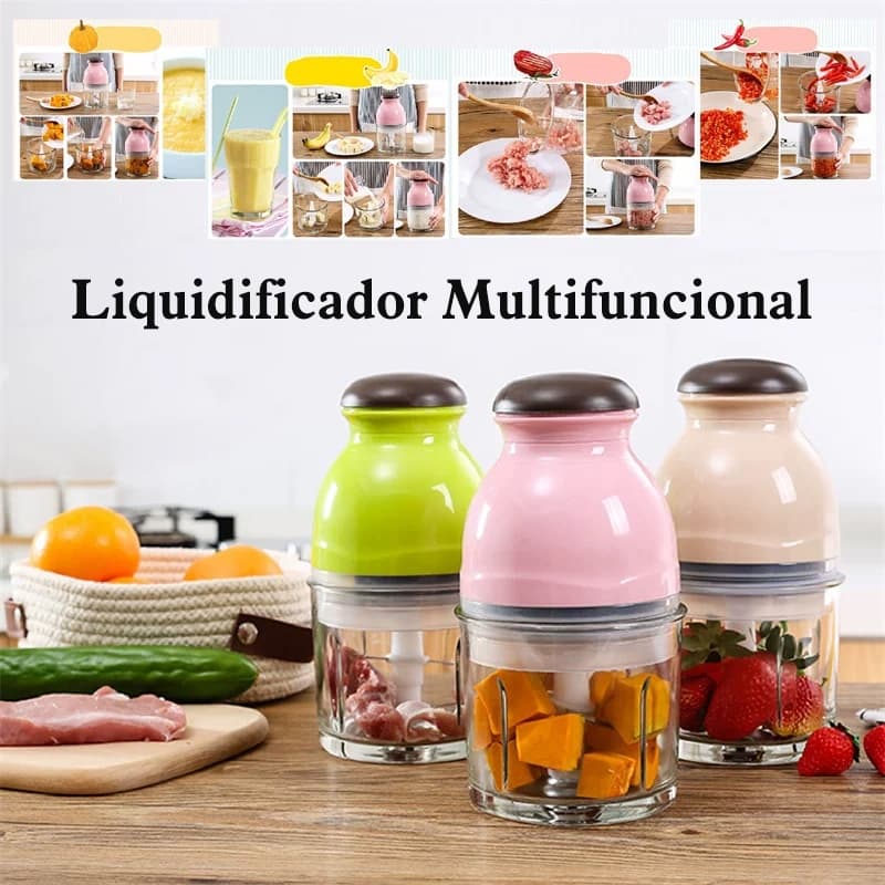 Mini Moedor Elétrico de Carne e Alimentos 600ml，Picador de Frutas, 260W 110V – Envio Imediato