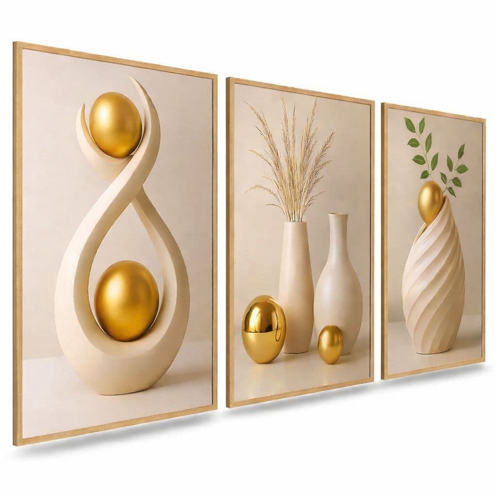 Quadro Decorativo 3 Peças Abstrato Geométrico Sala Quarto Escritório