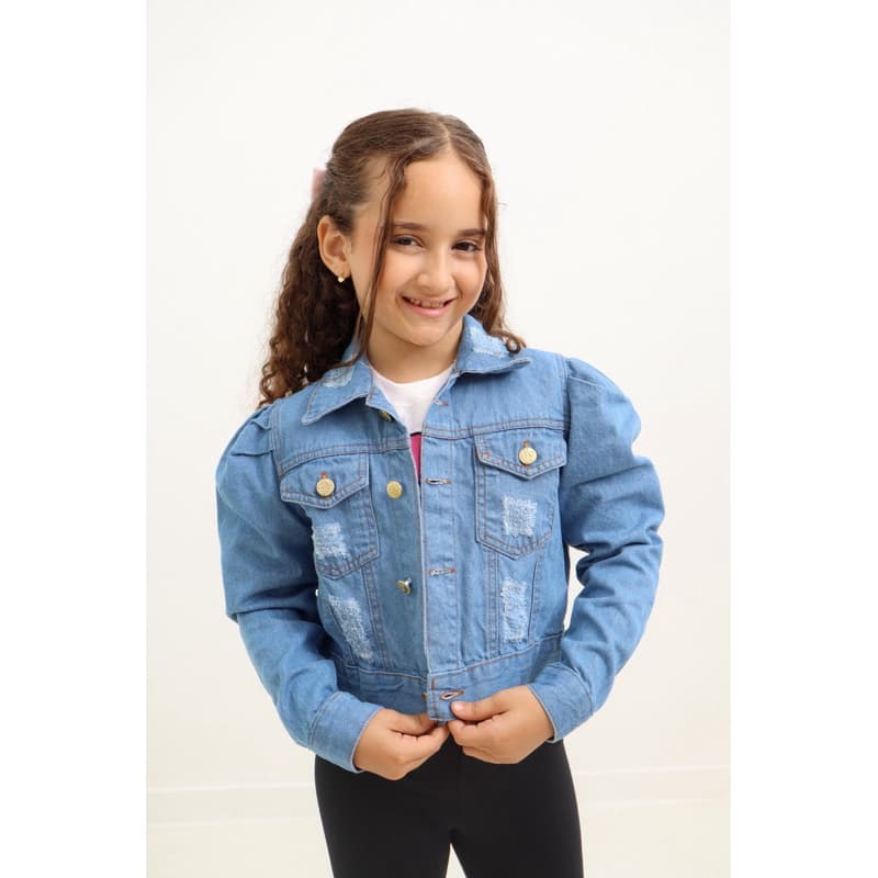 Jaqueta Jeans Infantil Menina | Azul Claro e Azul Escuro | Moderna e Confortável | Tam 2 ao 8