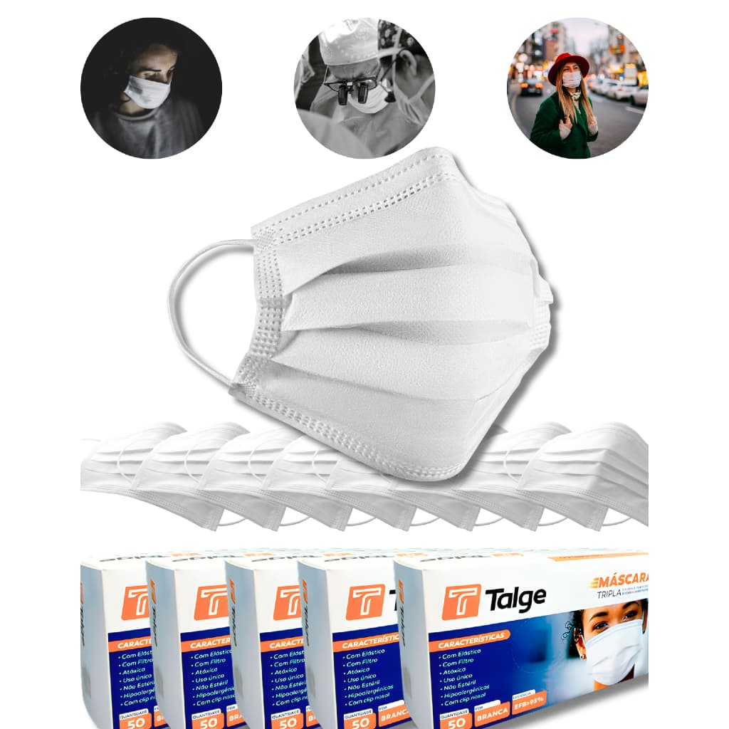 Kit com 200 Máscaras Decartáveis BRANCAS TNT Tripla Camada Adulto Escolha de 50 100 150 200 Unidades
