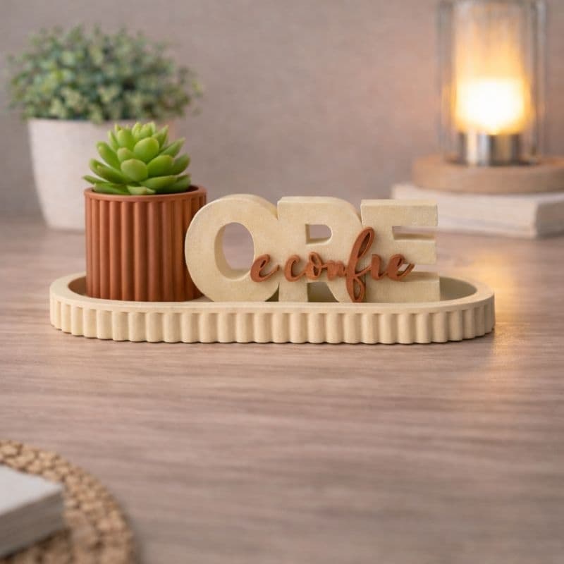 Bandeja Decorativa com Cachepot e Palavra ''Ore e Confie '' - Decoração Moderna para Sala e Presente