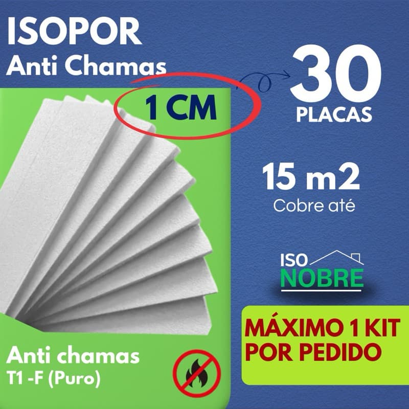 Kit 30 placas Isopor 10x500x1000mm Antichamas –  T1 Construção, Isolamento Térmico e Acústico