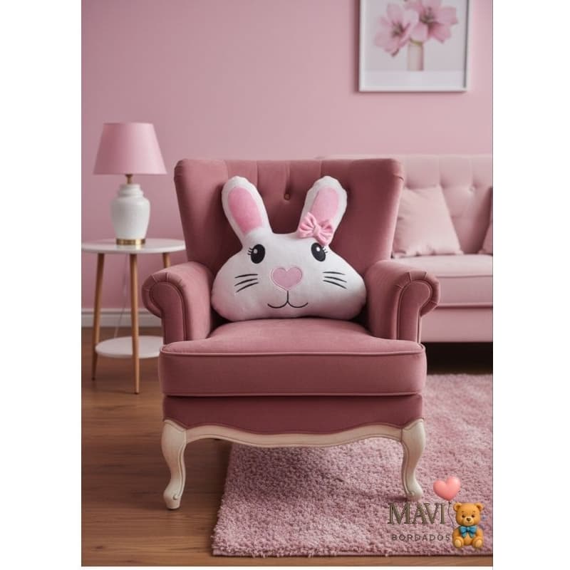 Almofada Bordada de Coelho Super Fofo Azul | Rosa Laço
