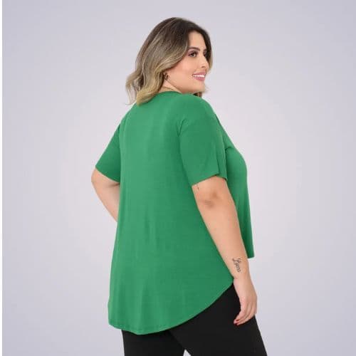 Blusa Feminina Veste Legging Plus Size Manga Curta Mullet Com Abertura aos Lados