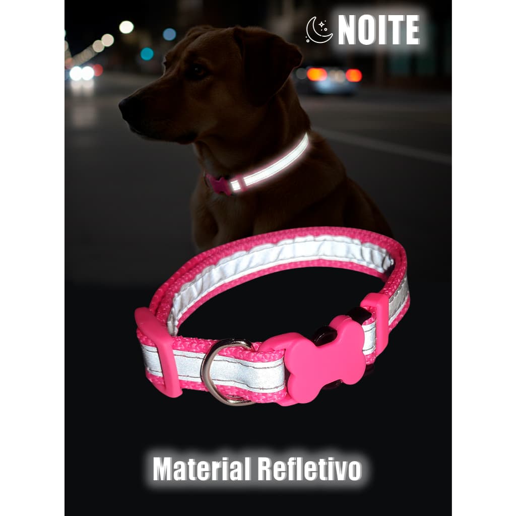 Coleira Refletiva para Cachorros Ajustável MLT PET – Segurança Noturna, Alta Visibilidade em Passeios, Não é LED