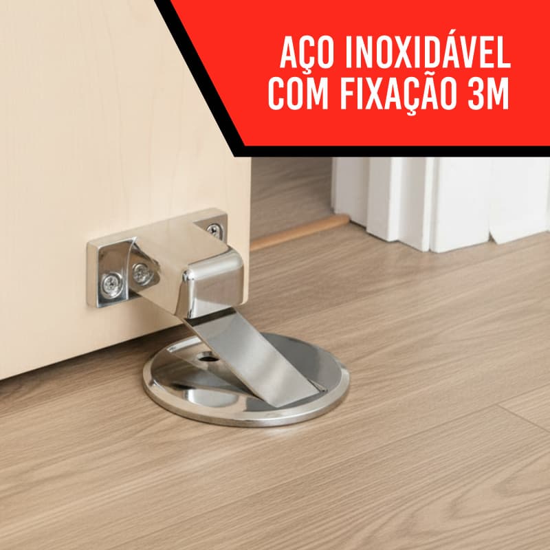 Prendedor Trava Fixador de Porta Magnético Slim Inox Cromado Adesivo