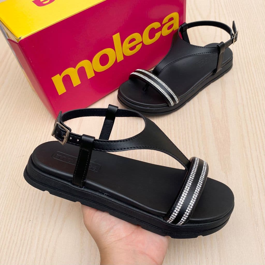 Sandália Feminina Moleca Tira em Strass Brilho Confortável Acolchoada Moda Verão