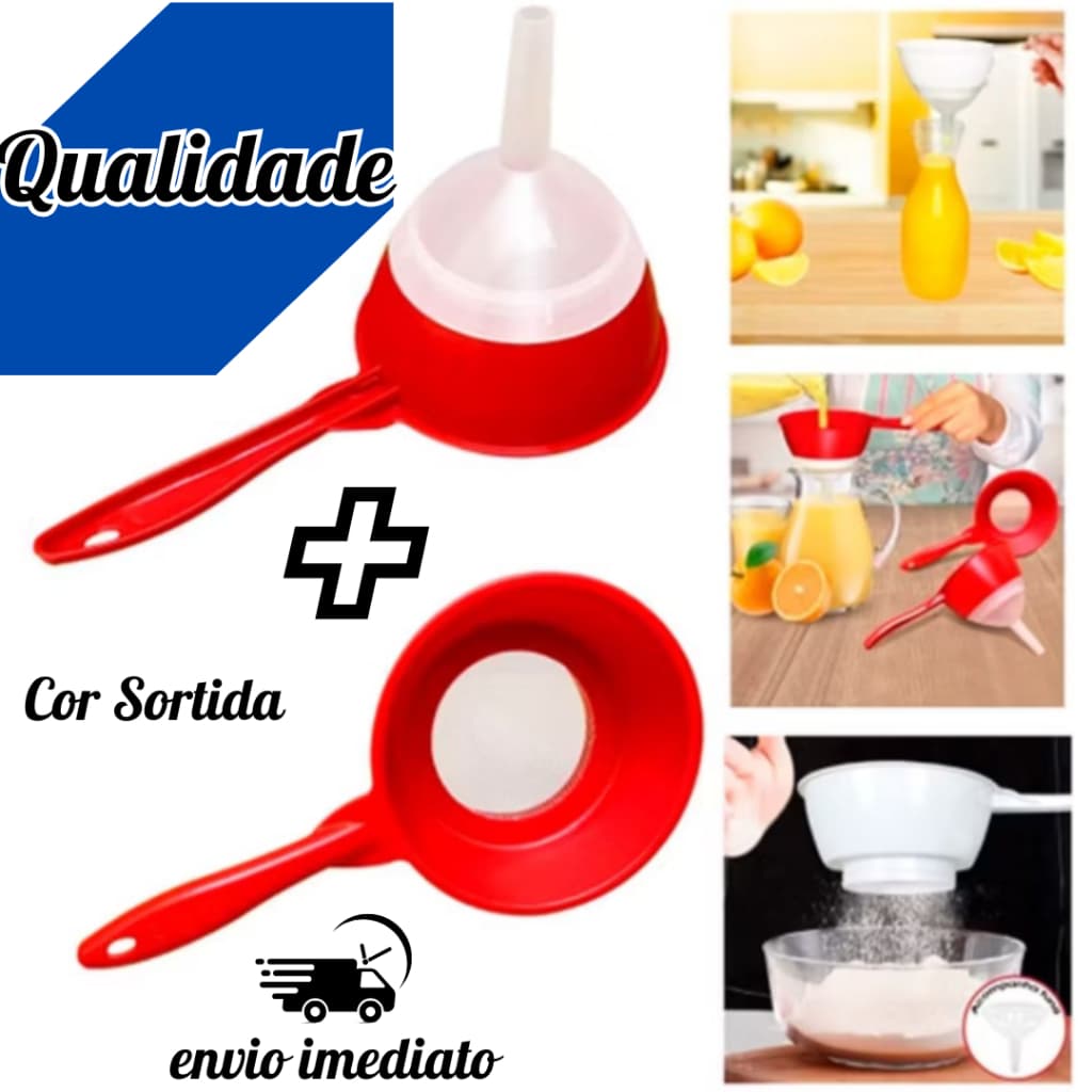 Funil com Peneira Coador 2 em 1 Perfeito Para Cozinha Bar Confeitaria Restaurante Suco