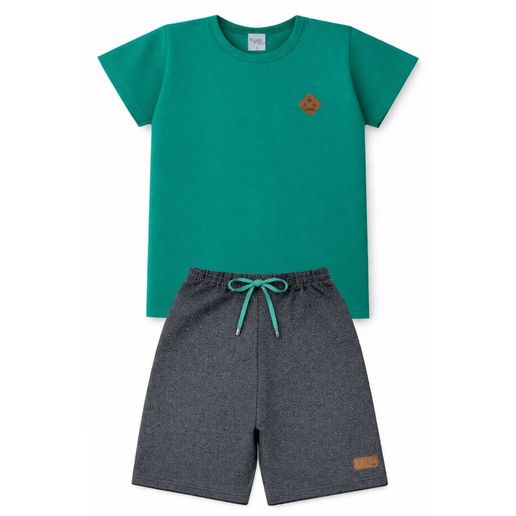 Conjunto Infantil Menino Camiseta e Bermuda Verão Confortável Em Algodão L09