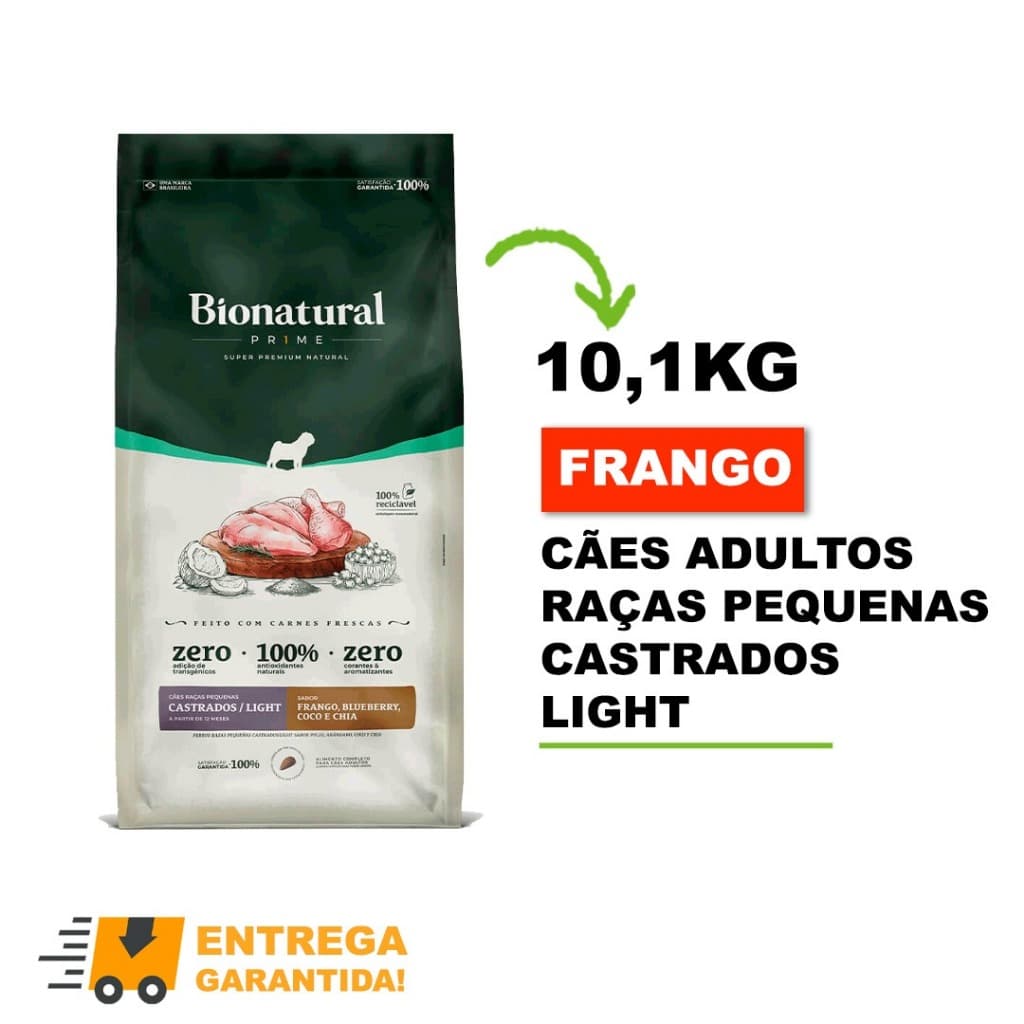 Ração Bionatural Prime Light Para Cães Raças Pequenas Castrados 10,1KG SuperPremium-Envio Rápido