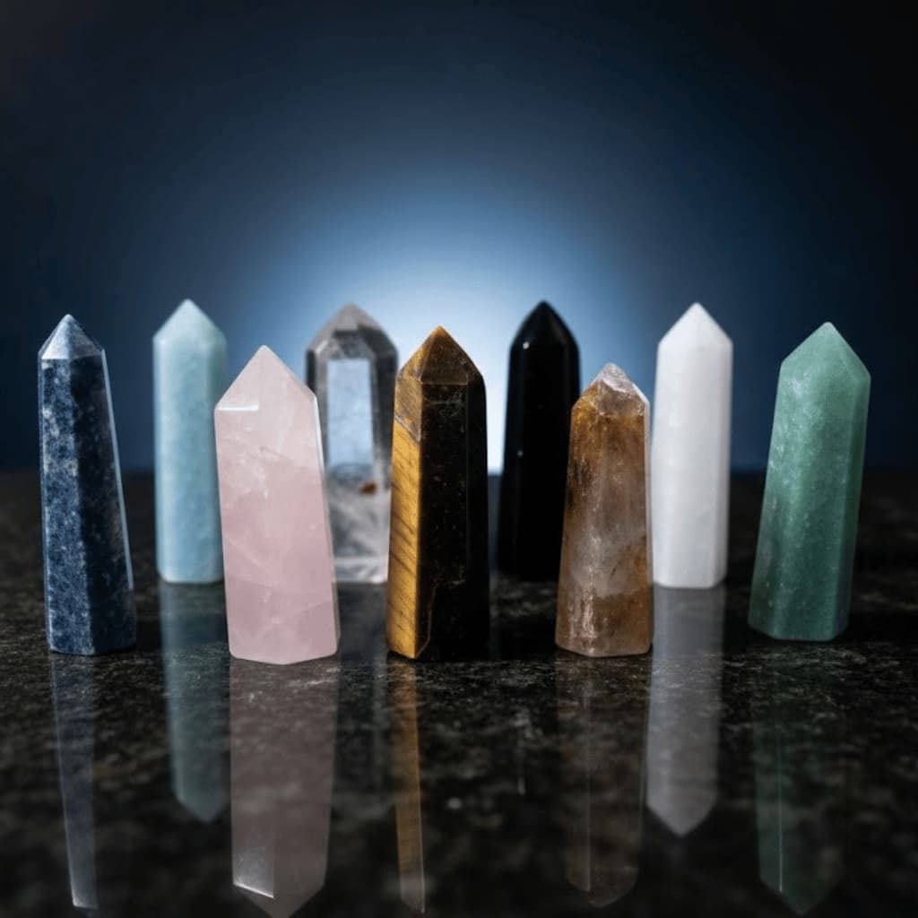 Pontas Geradoras de Quartzo Cristal Natural Coloridas – 9 Unidades | Mandala e Reiki