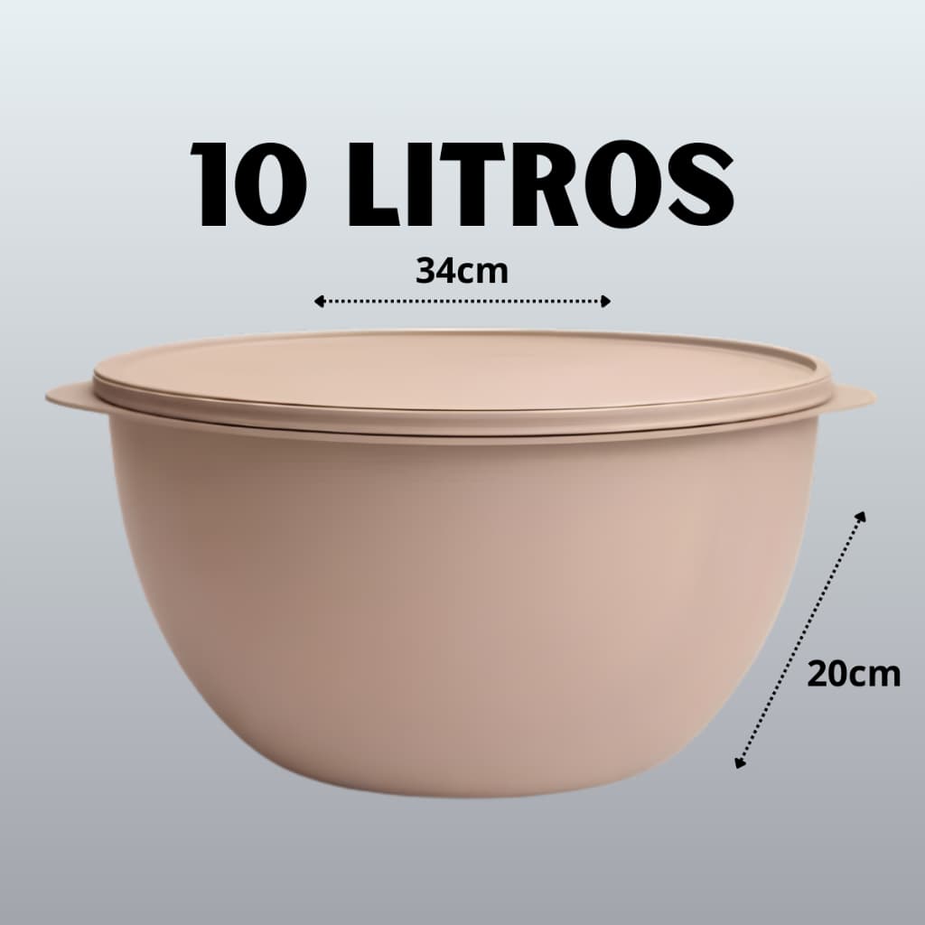 3 Bacias 10 Litros Com Tampa Plástica Tapoer - Tigela Para Churrasco, Saladas e Misturas