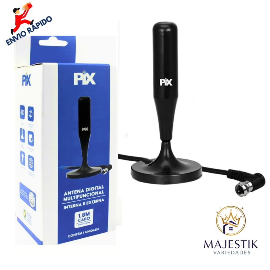 Antena Digital PIX HDTV4K Canais Abertos Interna/Externa para Smart TV de Casa, Apartamento ou Sítio