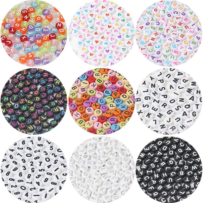 Miçanga Infantil Letras 7 MM alfabeto vogais para pulseiras artesanato colares cores sortidas