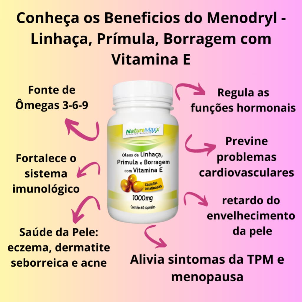 Linhaça Prímula Borragem + Vitamina E 1000mg C/60 Cápsulas - suplemento alimentar Vidacaps