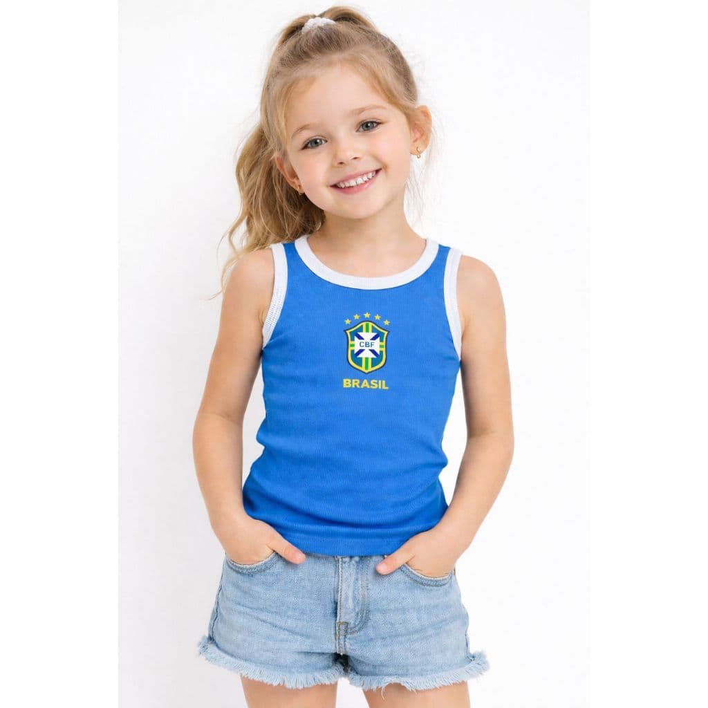 Camiseta Feminina Infantil Regata Do Brasil Verão Blusa Menina Criança Blusinha
