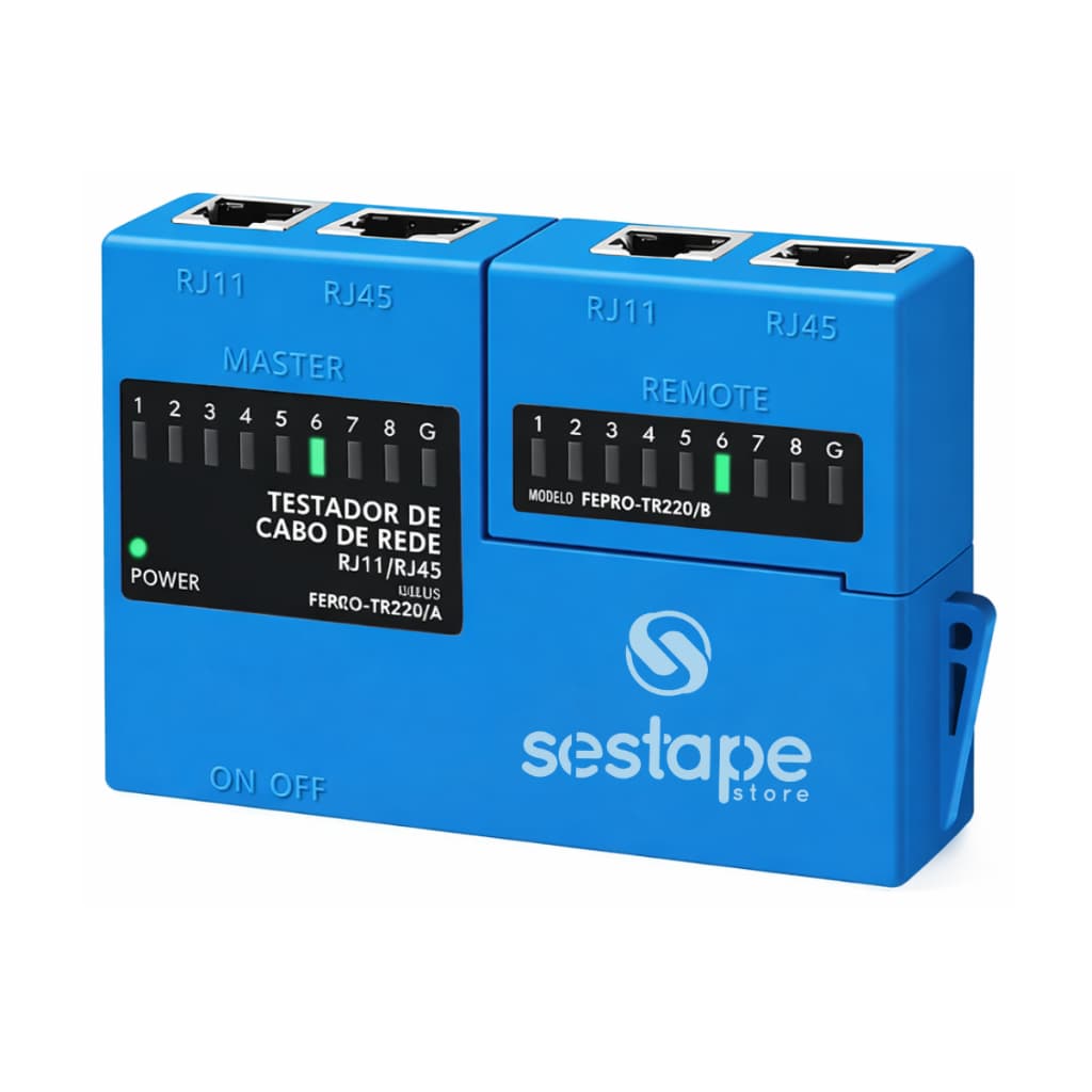 Testador de Cabos de Rede Lan RJ11 RJ45 Internet Telefonia Removível Compacto C/ LED