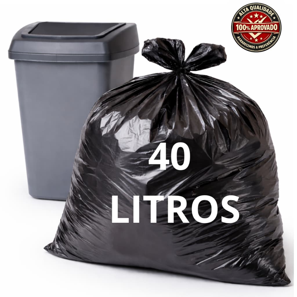 Saco de lixo 40 litros preto pacote com 100 unidades