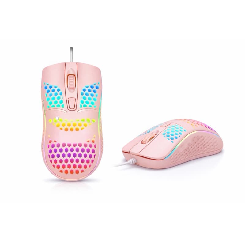 Mouse Rosa com RGB  • DPI Ajustável • LED 7 Cores • Design Cute • USB