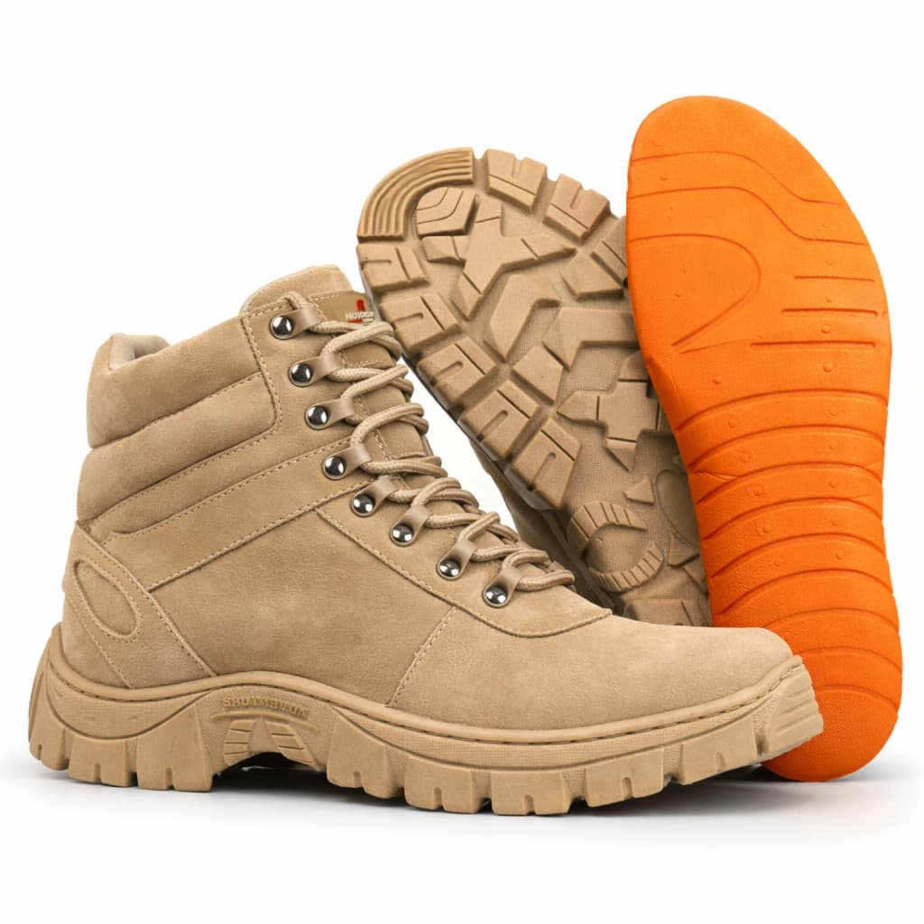 Coturno Masculino Adventure Militar Couro Areia Cano Curto Palmilha Confortável Notorian