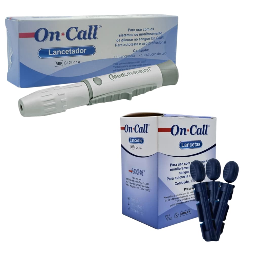 Kit Lancetador On Call + 100 Lancetas MedLevensohn Para Medição de Glicemia