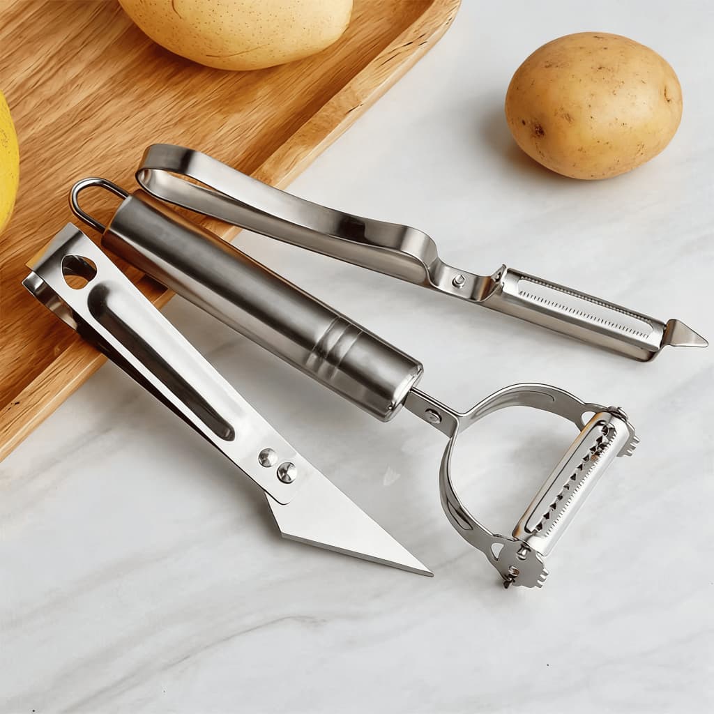 Kit 3 Descascadores Inox Legumes Frutas Escama Peixe Queijo