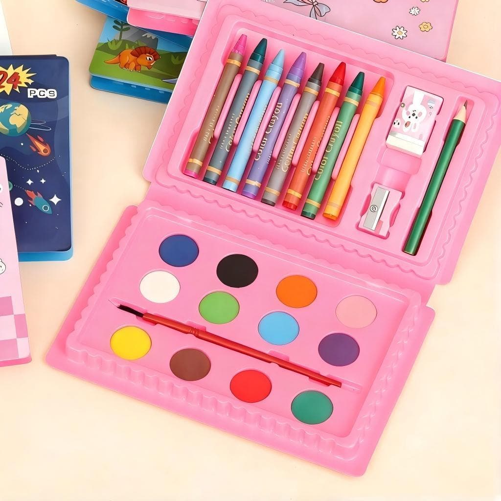 Kit Pintura Infantil 24 Peças | Maleta Criativa com Giz e Aquarela