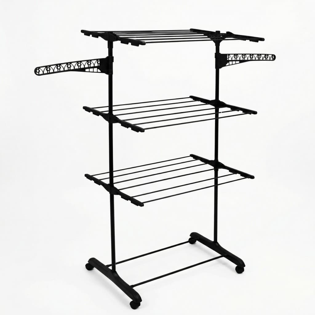 Varal De Chão De Roupas 3 Andares Dobrável Grande 4 Rodas
